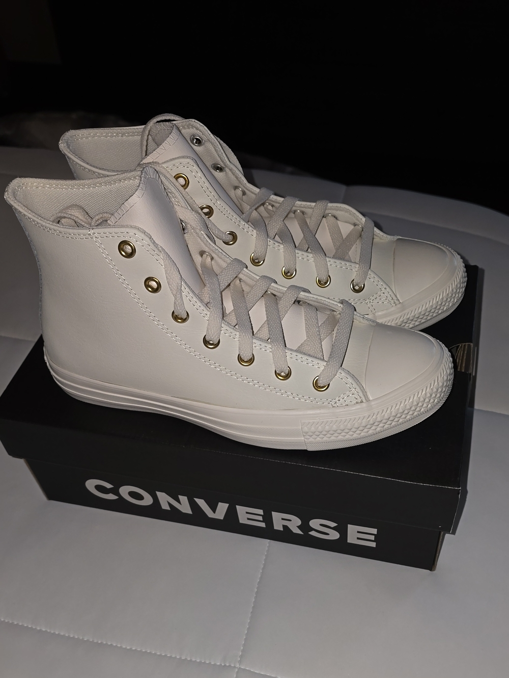 Converse Women's White High-Top Sneakers with Gold Eyelets
